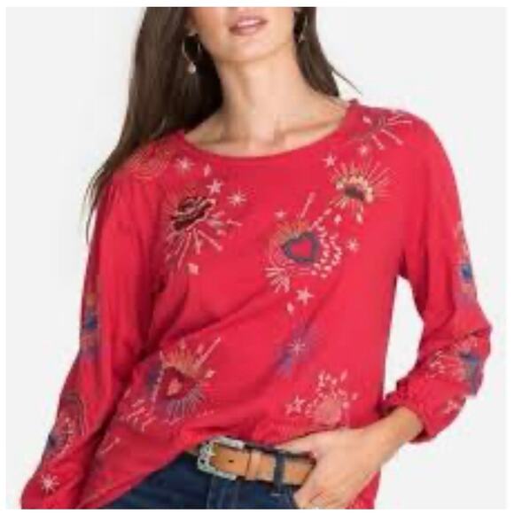 Johnny Was Tops - Johnny Was Victoria Red Embroidered pullover shirt size XS